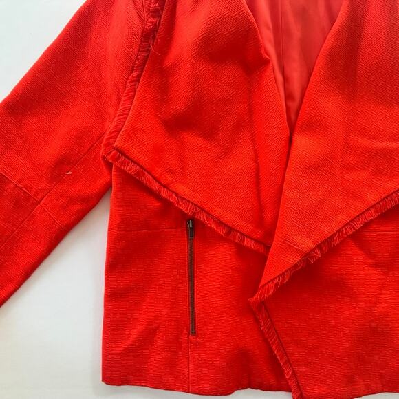 Marie Oliver Open Front Moto Tweed Jacket Brilliant Red Orange Size Medium - Picture 3 of 7